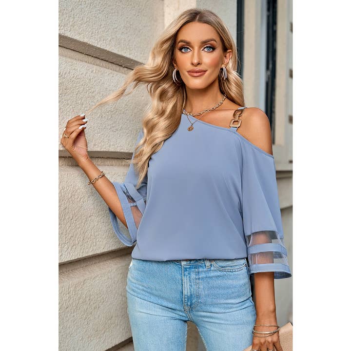 Ein-Schulter-Spitzen-Tunika mit Glockenärmeln in lockerer Passform für den Großhandel von Supreme Fashion