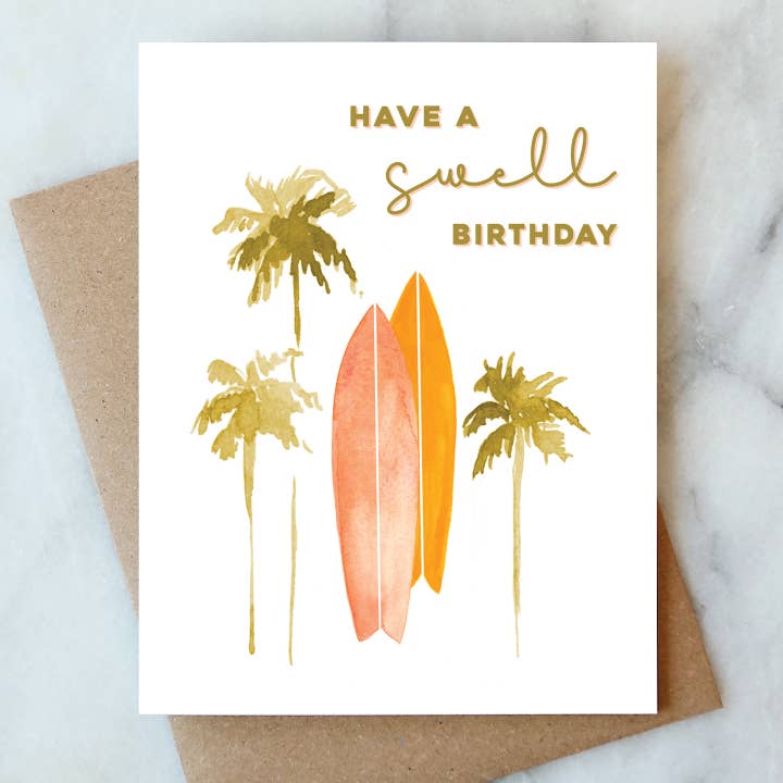 Carte de vœux d'anniversaire pour le surf pour la vente par Abigail Jayne Design