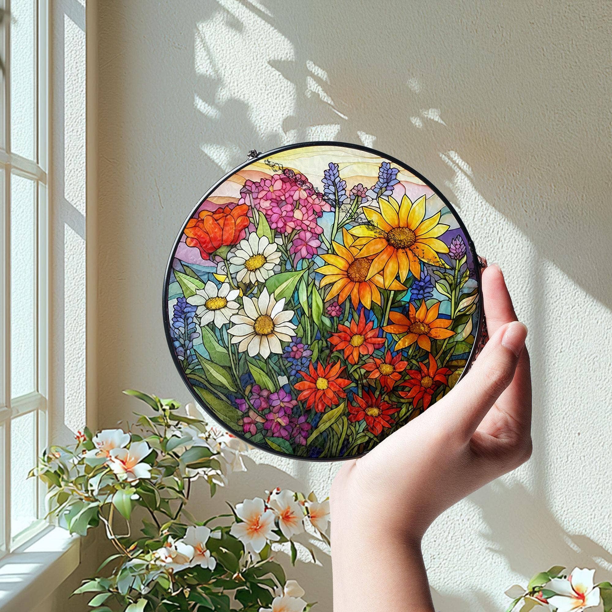 NVC Ecommerce LLC - Wholesale Zonnevanger - Wildflower Glas-in-lood Zonvanger, Cadeau voor Bloemenliefhebber2