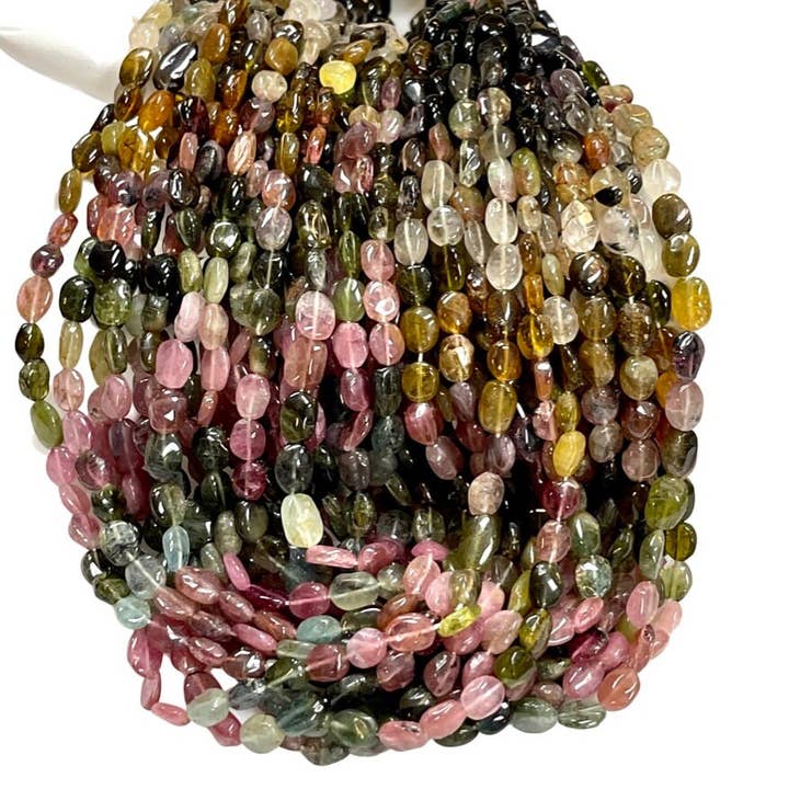 TRIVENI USA INC - Wholesale Beads - Tourmaline Gemstone Smooth Oval Beads Strands 7x5mm 9