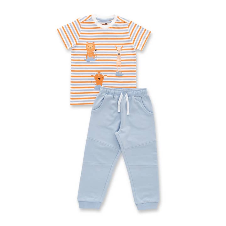 Organic Striped Safari Toddler T-Shirt & Jogger Set – Blue for wholesale by Juscubs (KaiterFly)