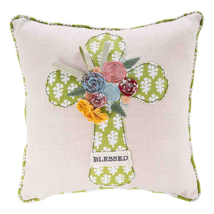 Cross Blessed Easter Flower Pillow - Easter Decor for wholesale by Glory Haus
