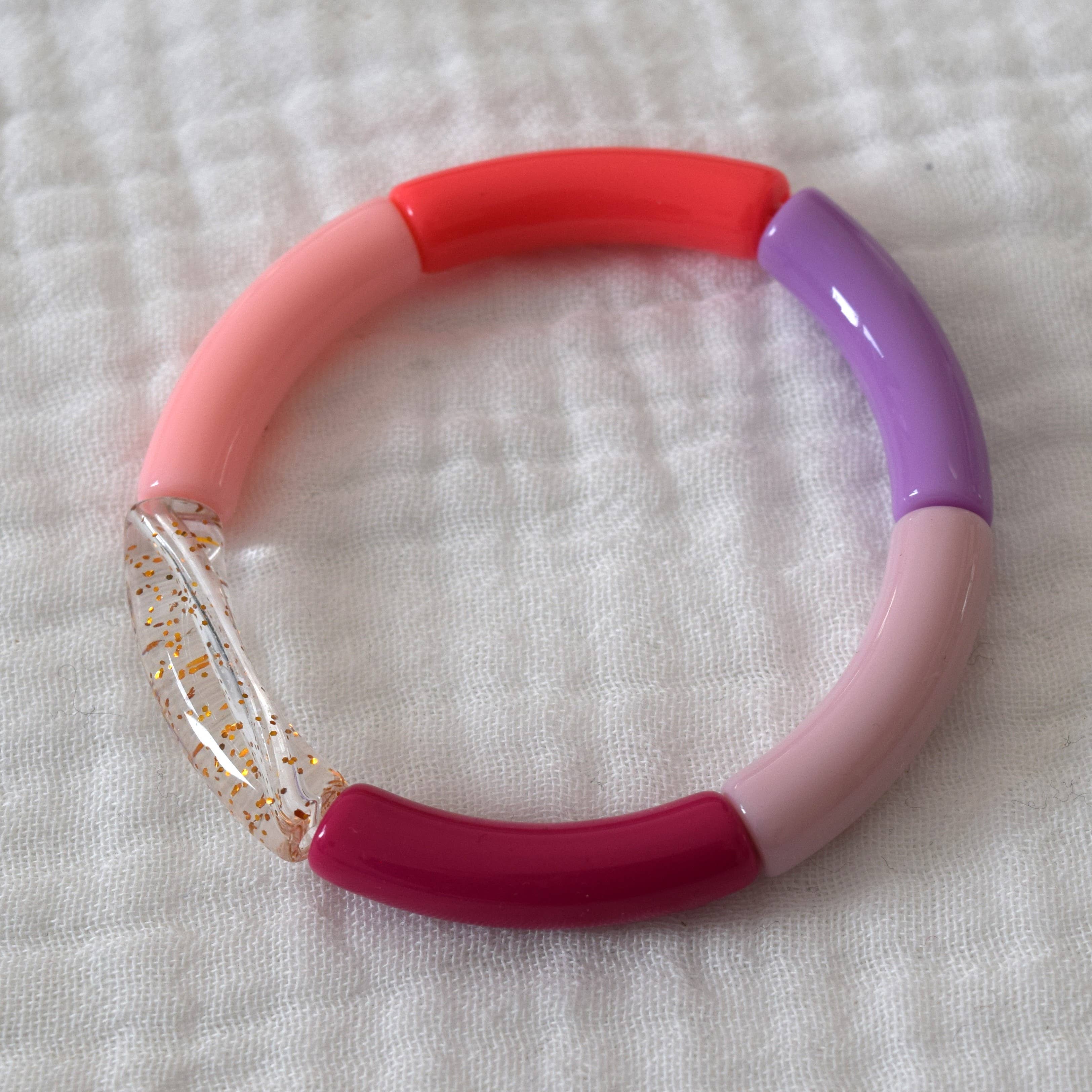 Manacreations - Wholesale Beaded Bracelet - Elastic bangle bracelets in pink and mauve tones8