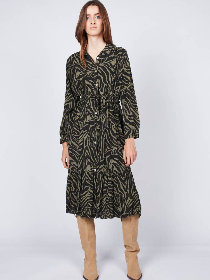 Vestido midi camisero estampado por atacado de Dioxide