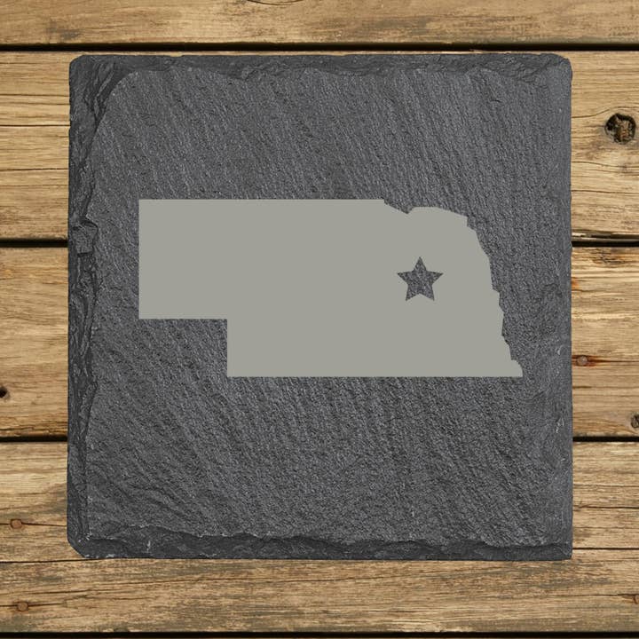 Dessous de verre en ardoise du Nebraska - 16 modèles, 4" Carré/Rond pour la vente par Beach, Cats & Wine