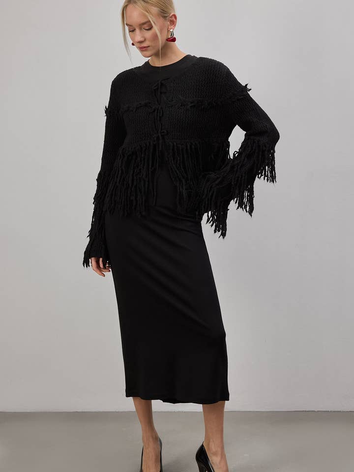 FRINGED KNITTED CARDIGAN for wholesale by Touché Privé