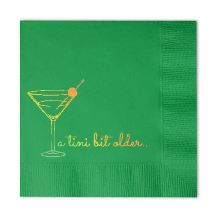A Tini Bit Older Birthday Holographic Cocktail Paper Napkins, Green for wholesale by Sunshine Daisy LLC