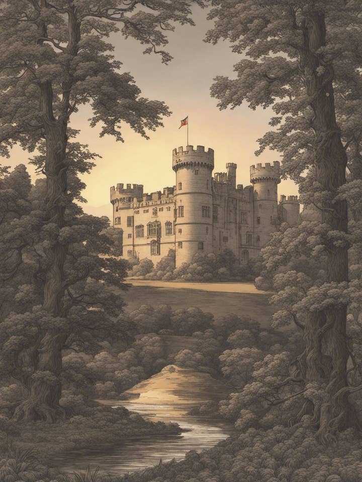 Warwick Castle in A Forest at Sunset Baroque Style for wholesale by Keep Calm Collection