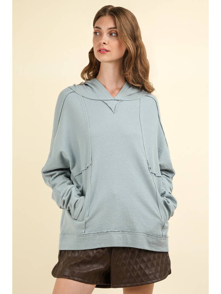 VERY J - Wholesale Hoodie - Women's - NT11689-Raw Edge Cute Detail Hoodie Knit Top