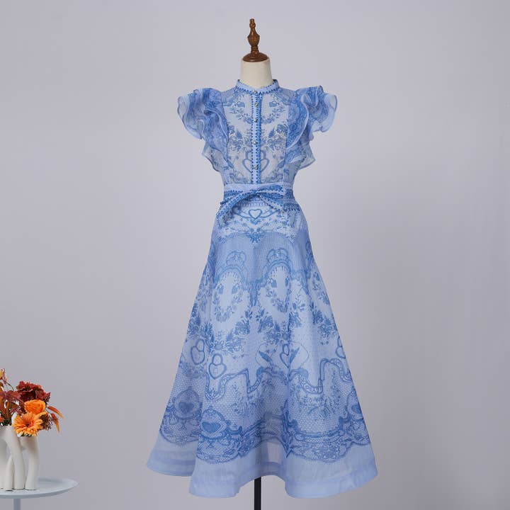 Productseeker - Wholesale Top & Skirt Set - Women's - DR490Y Chic Ruffled Sleeveless Top and A-Line Long Skirt Set