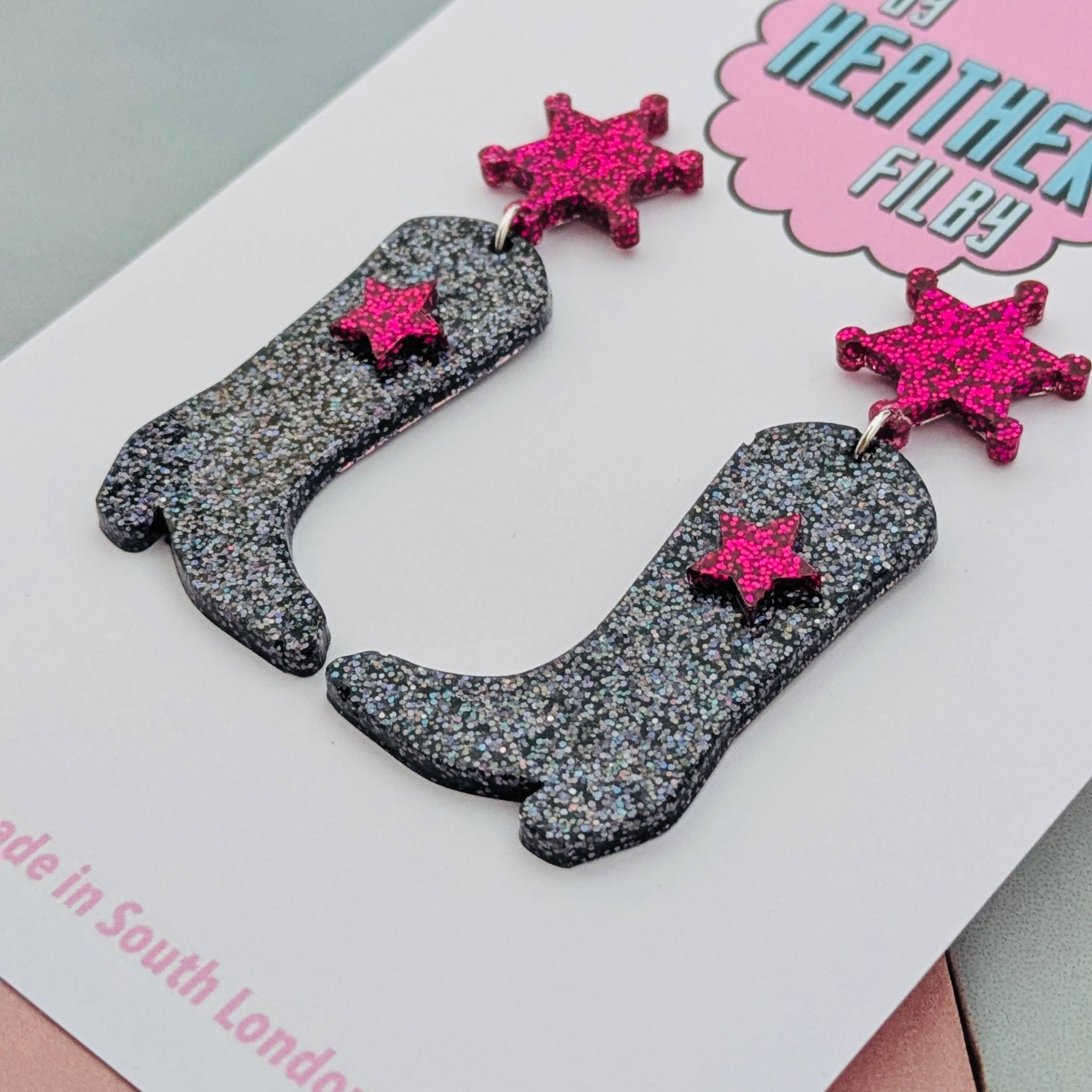 By Heather Filby - Wholesale Dangle Earrings - Cowboy Boot Glitter Earrings (MORE COLOURS) - Best Seller16