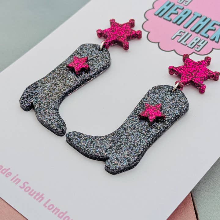 By Heather Filby - Wholesale Dangle Earrings - Cowboy Boot Glitter Earrings (MORE COLOURS) - Best Seller16