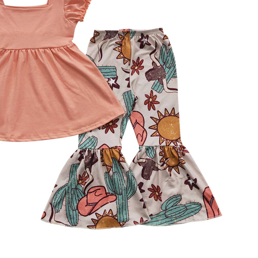 Aier Wholesale - Wholesale Top & Pant Set - Kids - Baby Girls Western Tunic Cactus Bell Pants Clothes Sets5