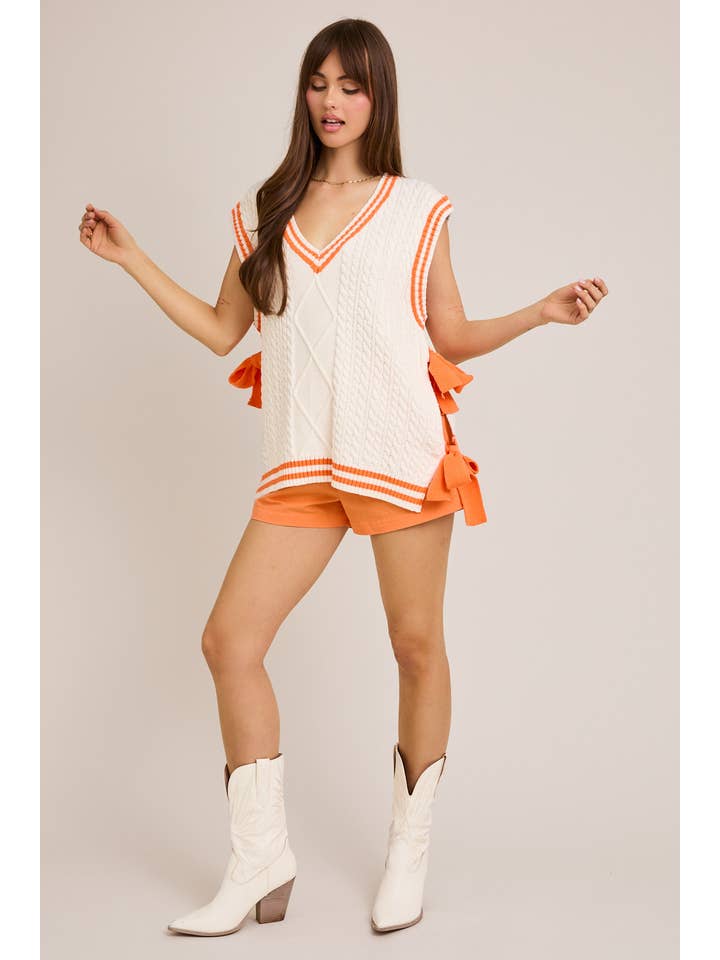 LE LIS - Wholesale Knit Top - Women's - V-NECKLINE KNIT SWEATER TOP WITH TIE BOW ON THE SIDE