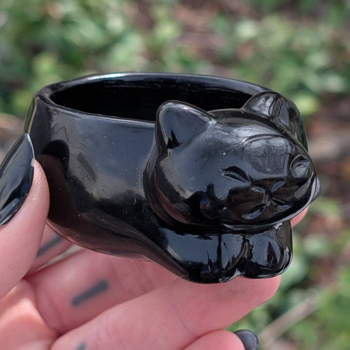 Tigela de Gato de Obsidiana Negra por atacado de The Crystal Tabby