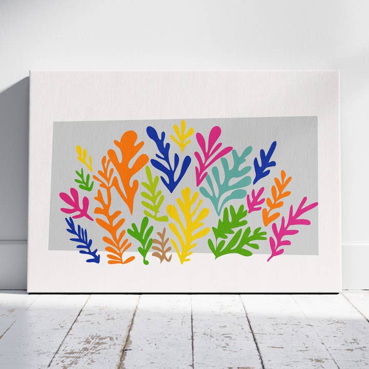 Colourful Abstract Botanical Leaves - Framed Canvas Wall Art Print for wholesale by House Prints