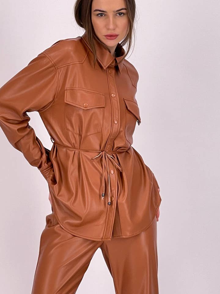 Vegan Leather Shacket for wholesale by Amanda Maria