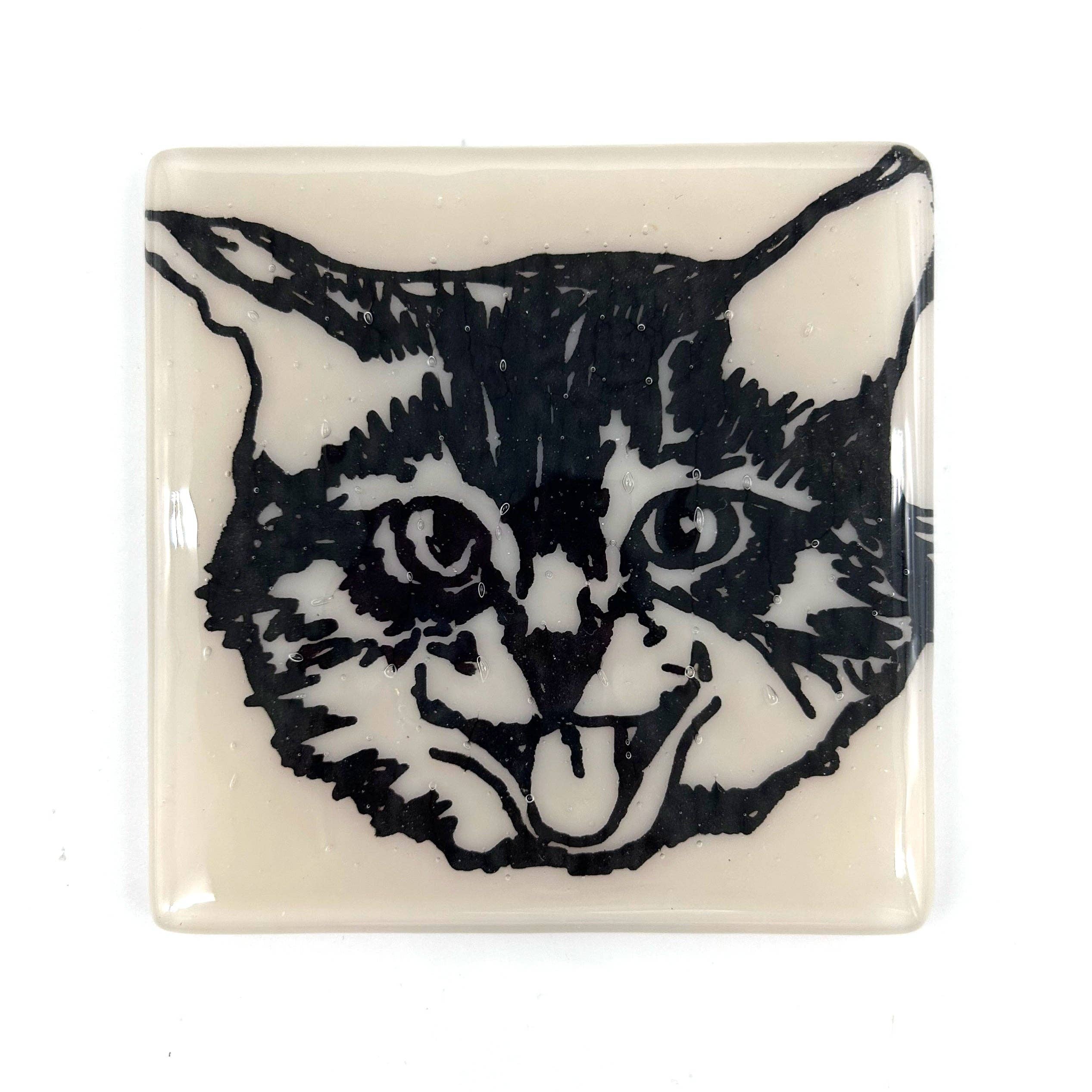 Kiku Handmade | Contemporary Fused Glass Home Goods - Wholesale Coasters - Kitty Fused Glass 4" Single Coaster1
