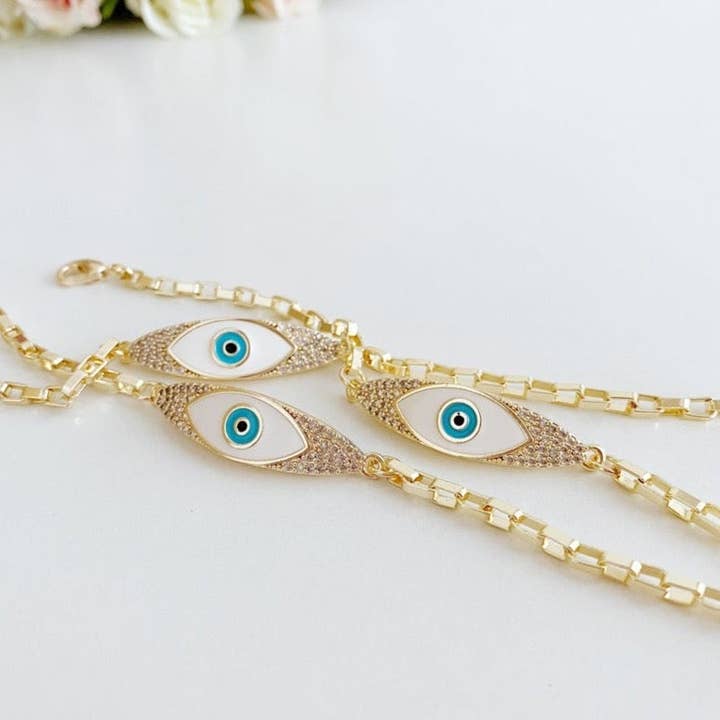 Pulsera de eslabones de ojo malvado de cadena dorada, Pulsera de mal de ojo, Pulsera de cadena gruesa para venta al por mayor de Evileyefavor