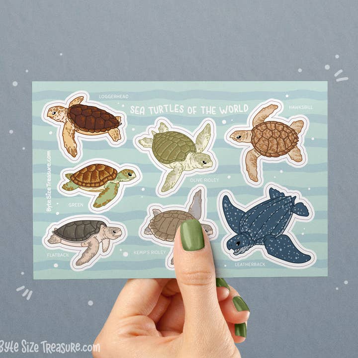 Feuille d'autocollants Tortues de mer pour la vente par Byte Size Treasure