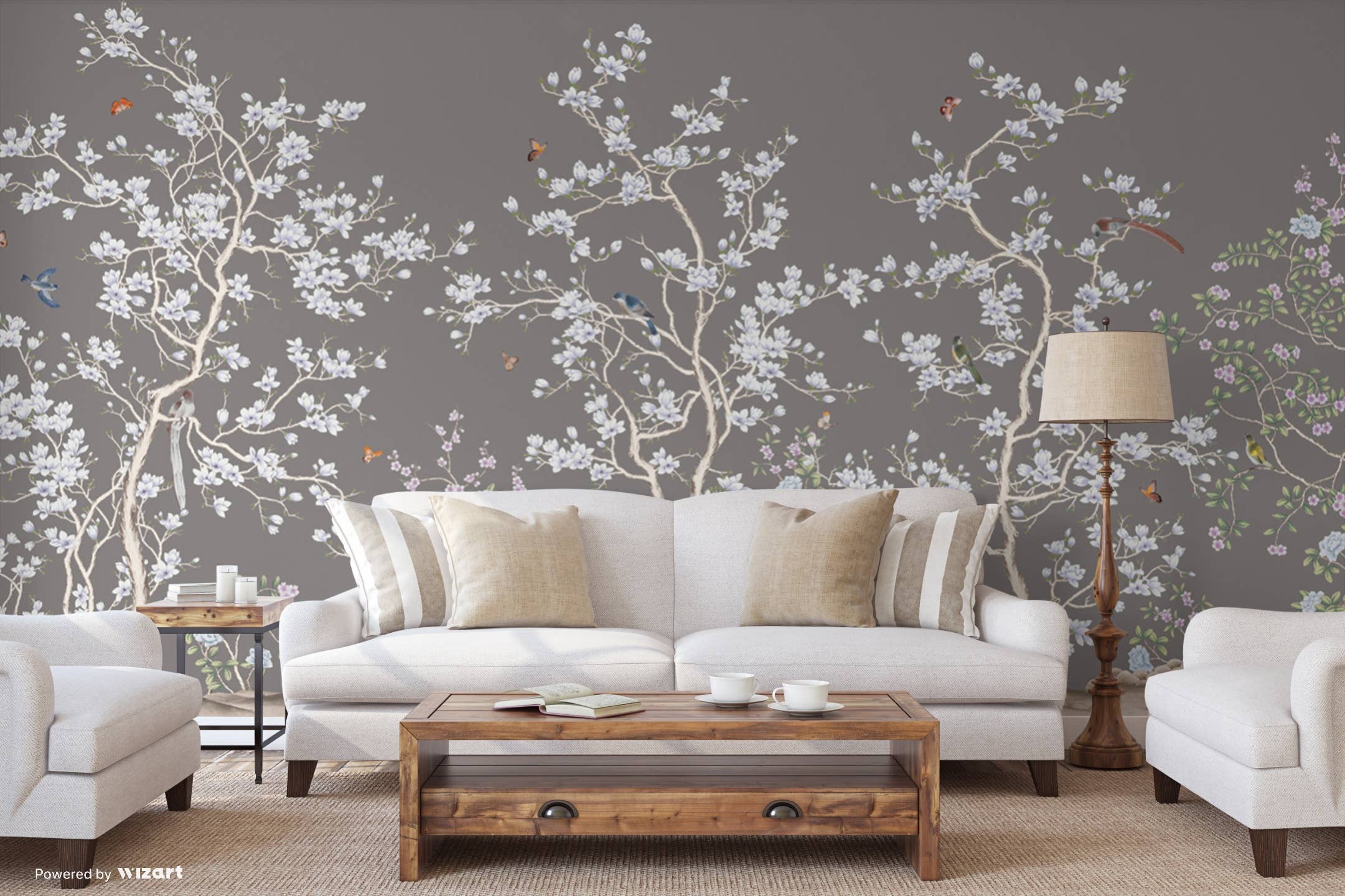 GK Home Decor - Venta al por mayor Papel pintado - Murales de papel pintado Chinoiserie Serene Blossom ilustrado a mano9