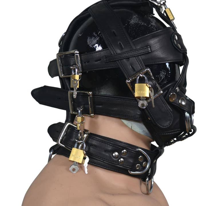 Meninleather - Wholesale Costume - Unisex - Leather Gear Face Hood Fetish Bondage Muzzle Gag Dildo Rings Locking Buckles