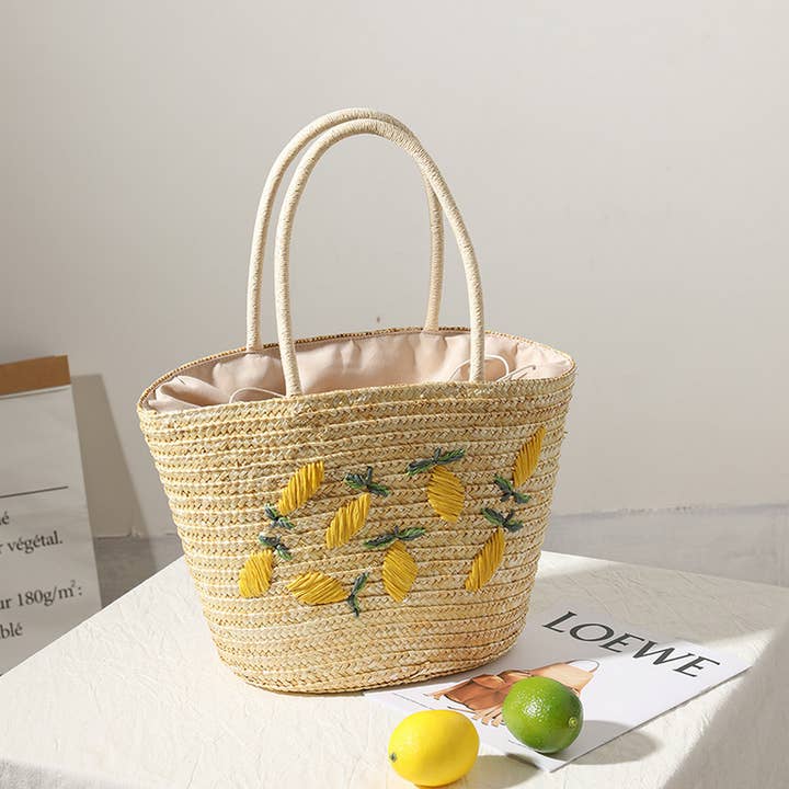 Beige WOMEN EMBROIDERED BEACH WOVEN BAG_CWAB1877 for wholesale on Faire