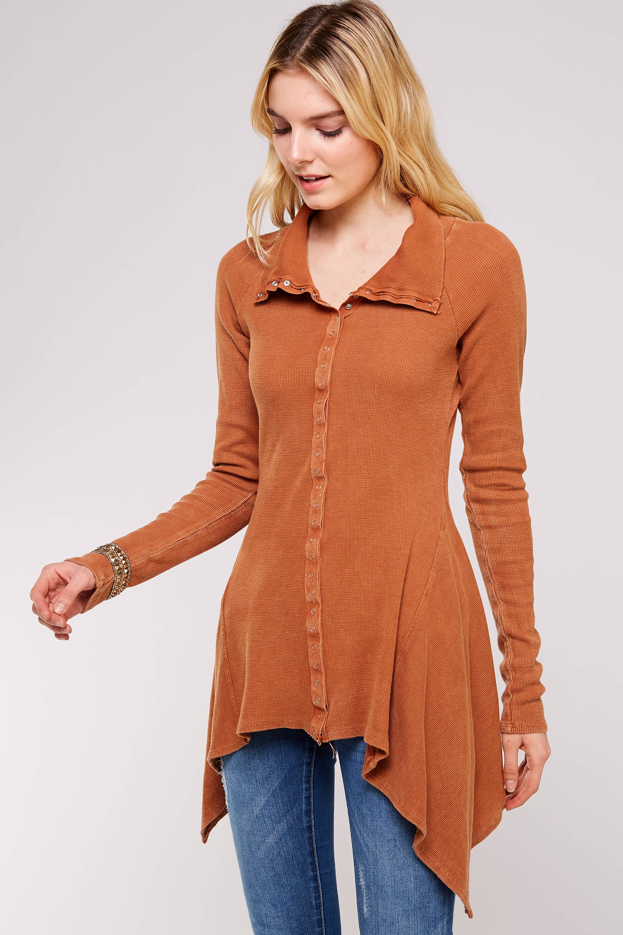 Urban X Apparel – Blusão - Mulher por atacado – Jaqueta térmica de botão lavado Urban X L/S com gola61