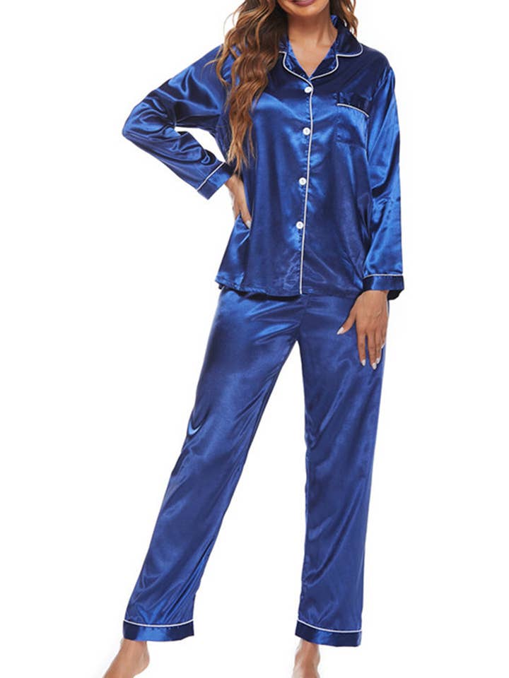 Wholesalesir - Vente Haut et bas de pyjama – femme - Ensemble de pyjamas boutonnés pour femmes à manches longues3