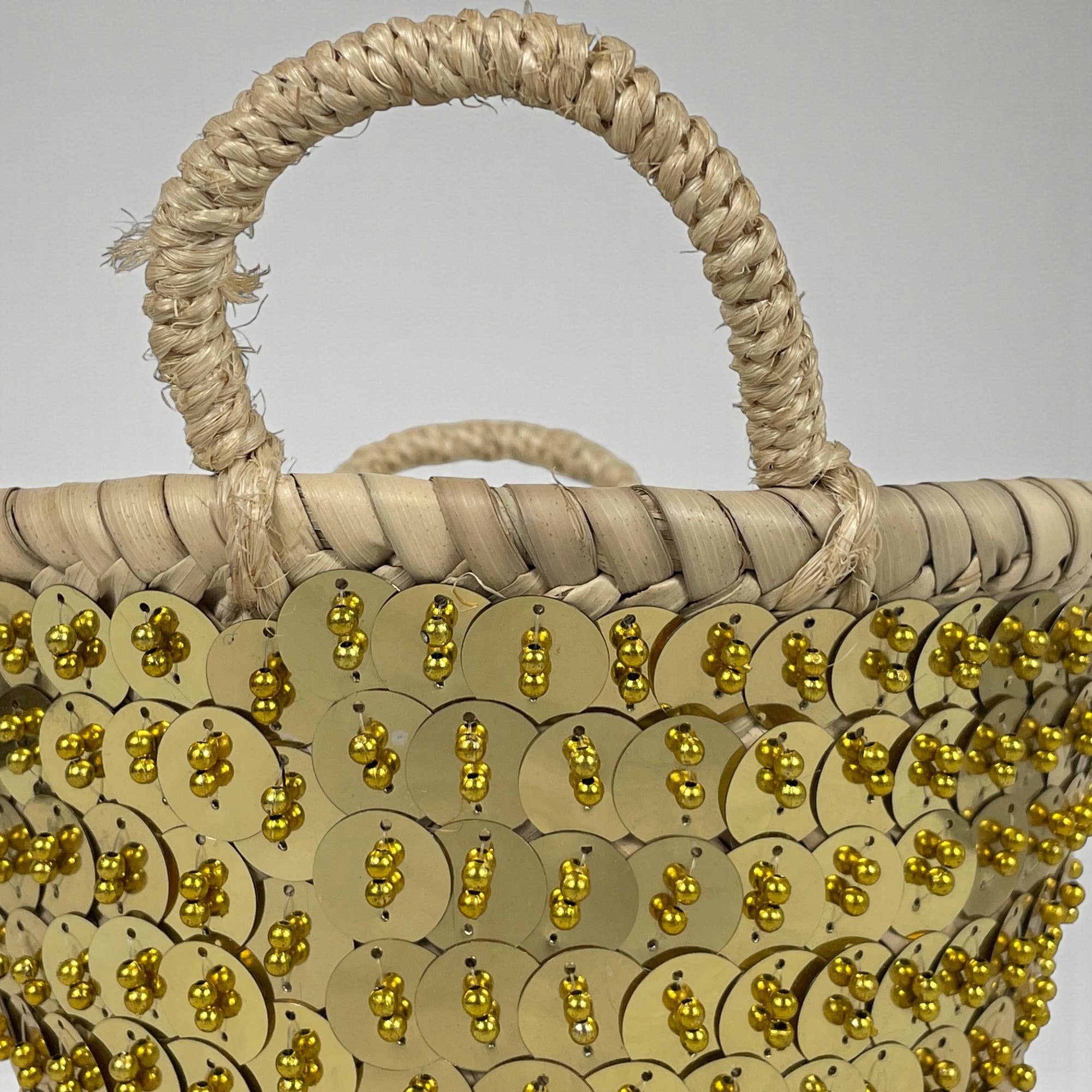 Melecraft - Wholesale Beach bag - Mini Sequin Straw Market Basket - Gold Silver Gift Tote6