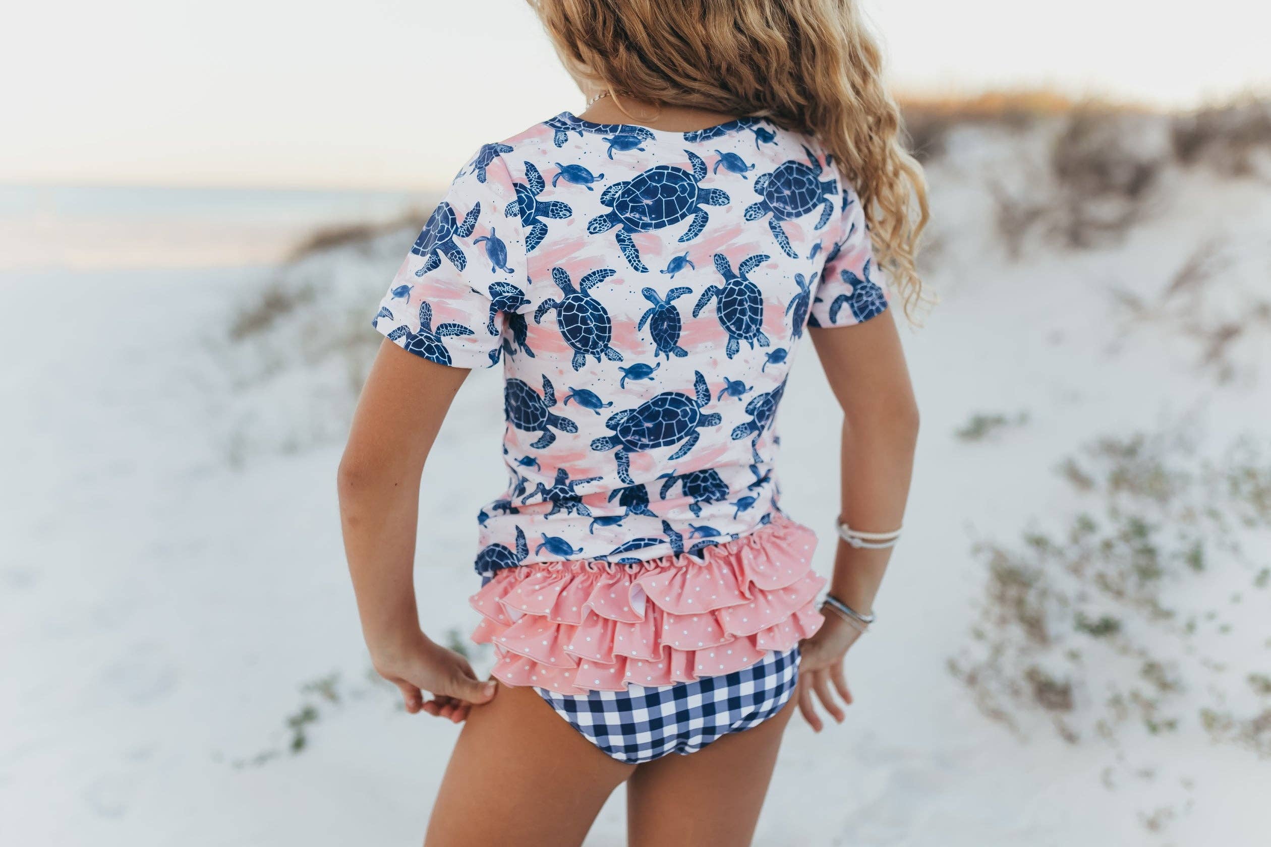 Oopsie Daisy - Wholesale Rashguard - Kids - Kids Navy & Pink Sea Turtle Rash Guard Ruffle Swimsuit