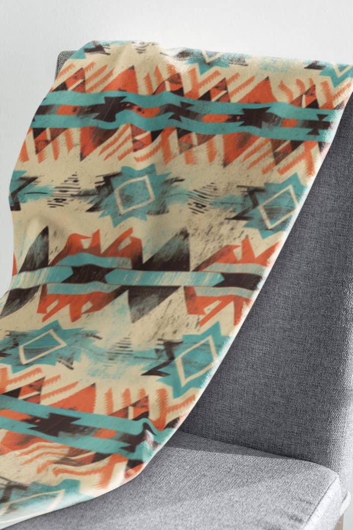 THE BEVEL LABEL - Wholesale Throw Blanket - Western Sixes Plush Blanket, Cozy Home Decor, Perfect for Snuggling, Southwest Aztec Decor, Rustic Gift, Bohemian Style1