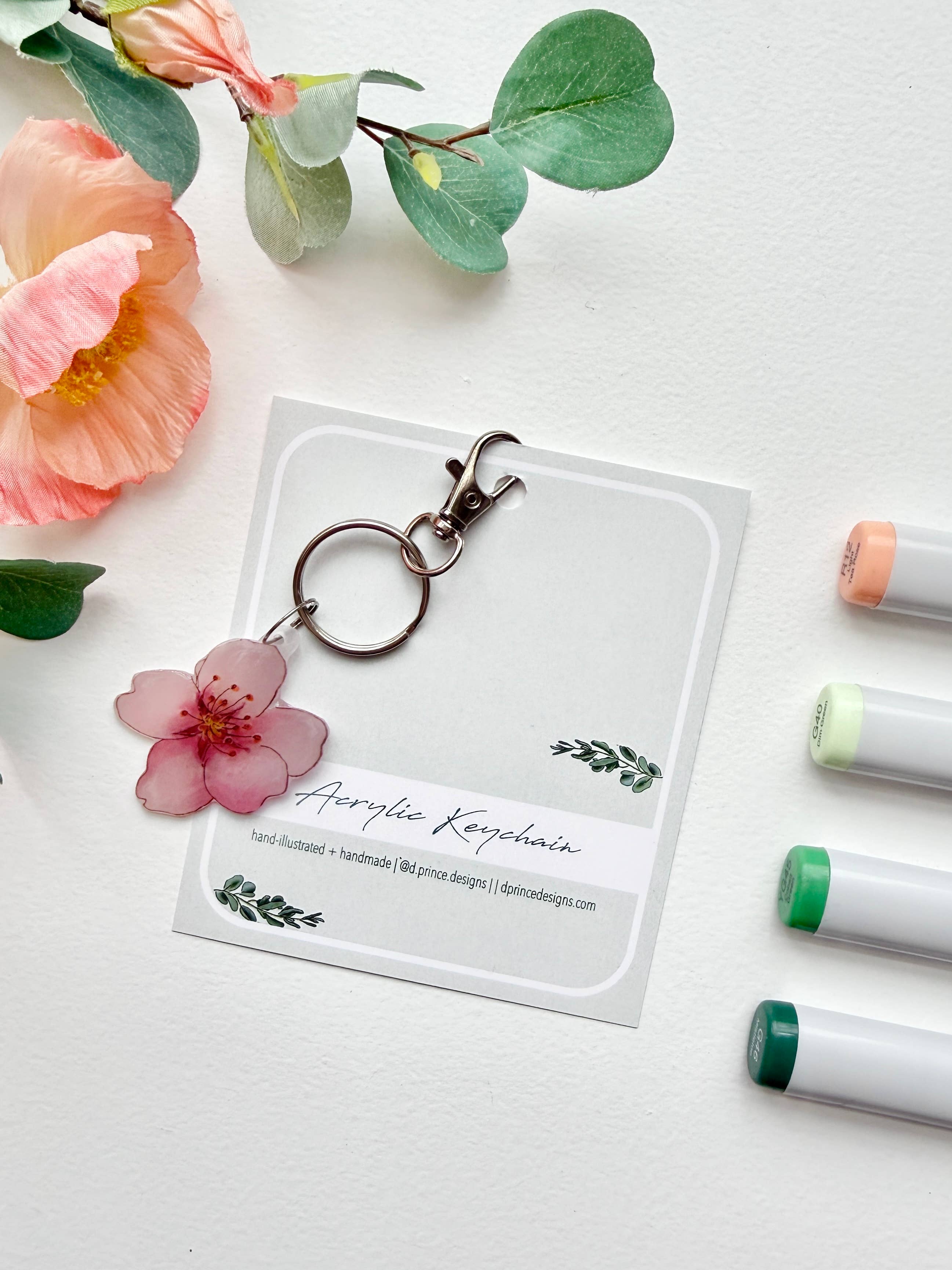 D. Prince Designs - Wholesale Keychain - Women's - Hand-Illustrated Cherry Blossom Flower | Handmade Acrylic + Resin Keychain3