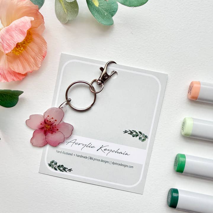 D. Prince Designs - Wholesale Keychain - Women's - Hand-Illustrated Cherry Blossom Flower | Handmade Acrylic + Resin Keychain3