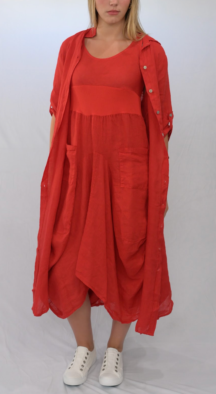 Merci Marie - Wholesale Dress - Women's - Linen Tank Gathered Dress #46709