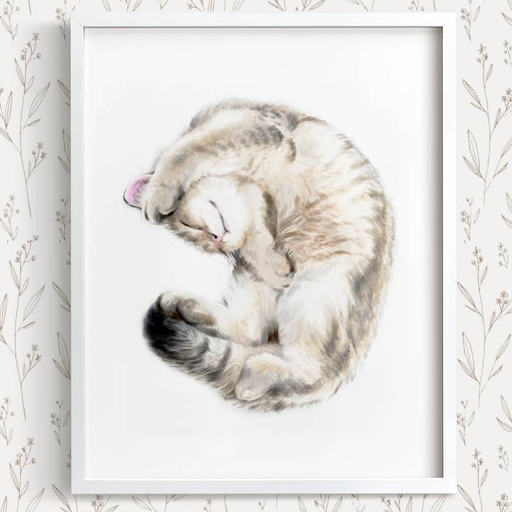 Cat Art Print | British Shorthair Cat Akvarel Maleri for engroshandel hos Triple Studio