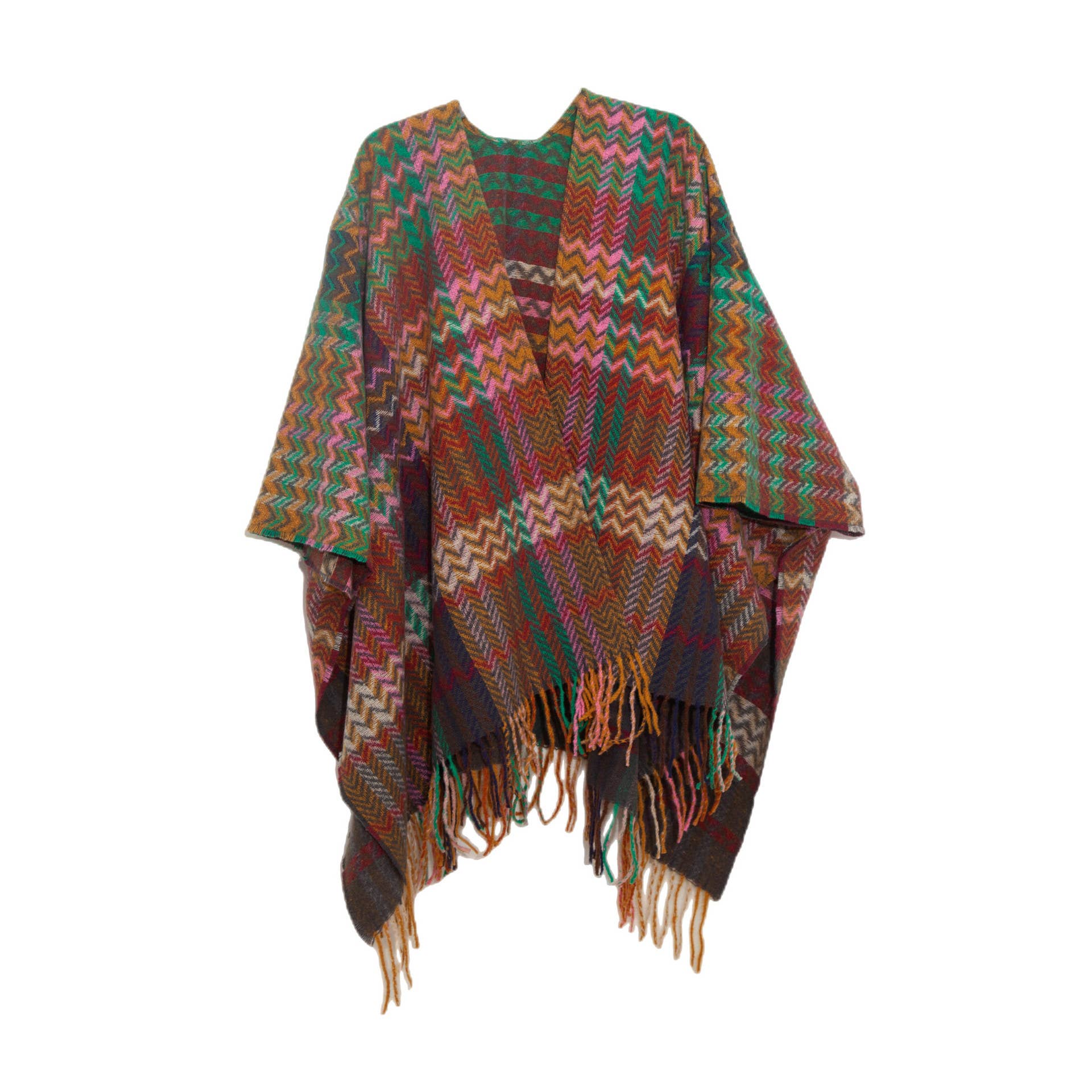 ePretty - Wholesale Poncho - Women's - Multi Color Chevron Printed Knit Wrap with Tassels Z1-PJP121