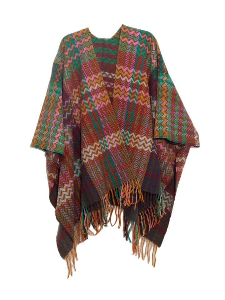 ePretty - Wholesale Poncho - Women's - Multi Color Chevron Printed Knit Wrap with Tassels Z1-PJP121