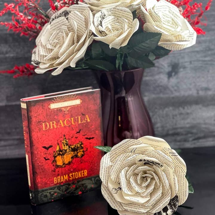 Literary Blooms – wholesale Artificial flowers – Handmade Dracula Paper Flowers–Roses made from Upcycled Book3