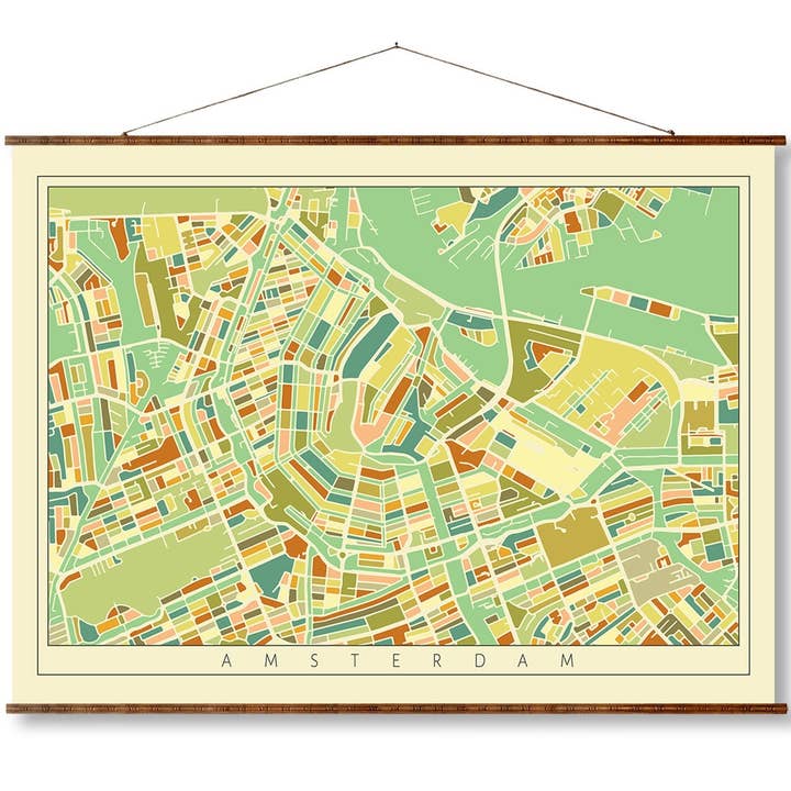Amsterdam Mosaic Art Map Vintage Colored on Ready to Hang Roll Down Canvas Decorative Antique Wall Decor Map Scroll for wholesale by Maps Vintage