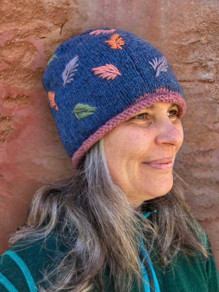 Wool Knit Roll Hat with Leaf Design, Fully Fleece Lined for wholesale by Ganesh Himal Trading