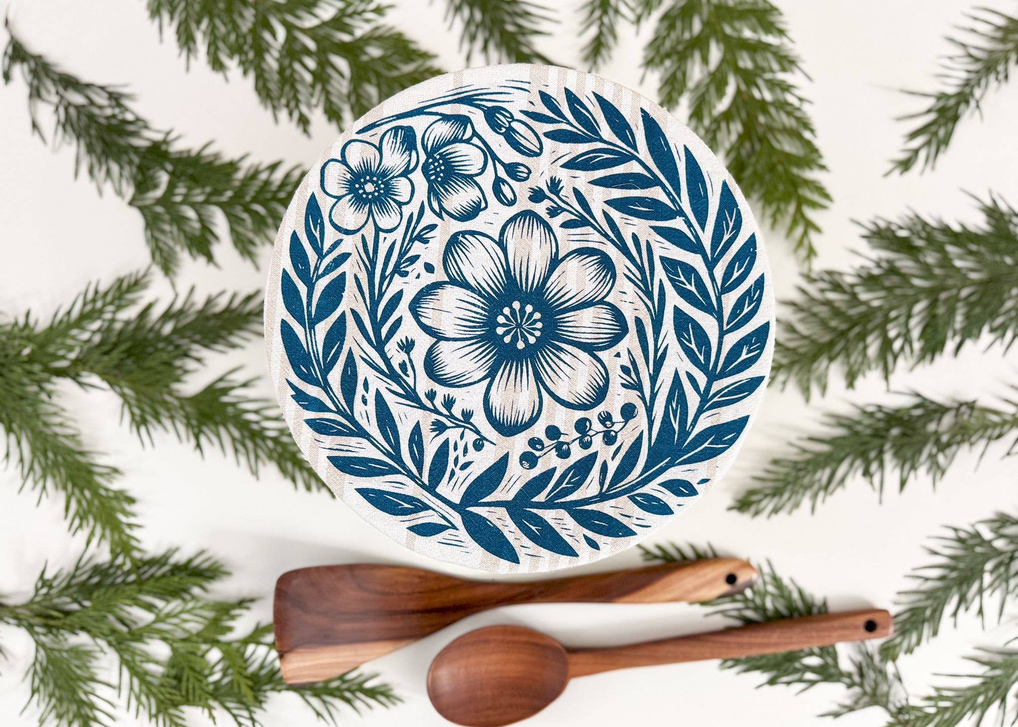 Your Green Kitchen - Vendita all'ingrosso Involucro/sacchetto per alimenti - Copertura per Ciotola / Righe Floreali Blu Navy / XL 12,5' / Conservazione Alimenti