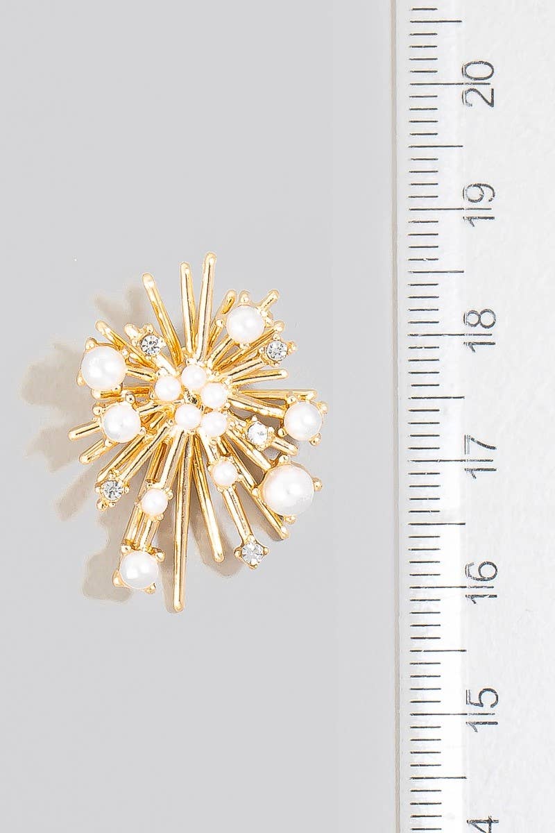 The Looks by Fame Accessories - Wholesale Stud/Post Earrings - Pearl And Rhinestone Studded Cluster Burst Stud Earrings1