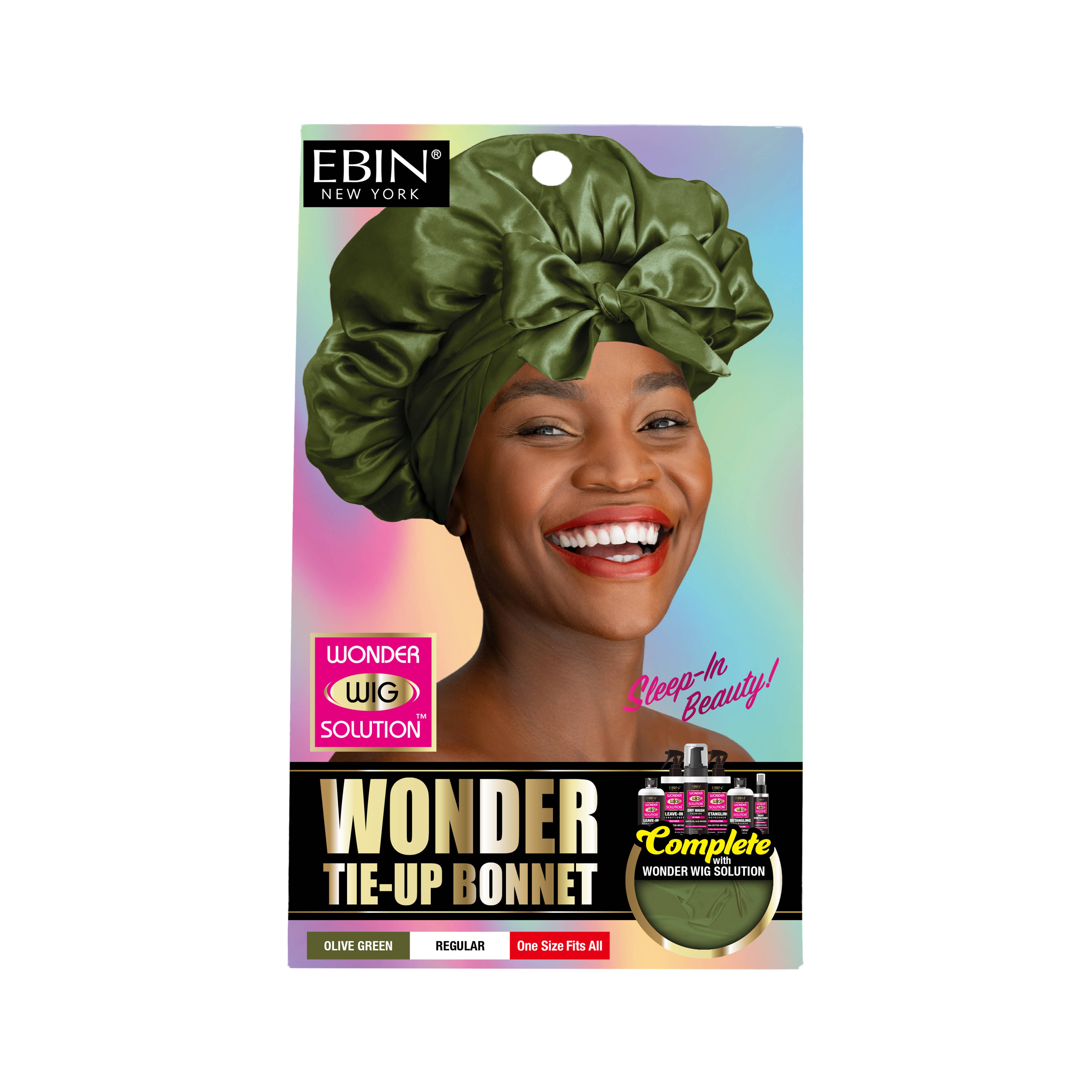 EBIN NEW YORK - Wholesale Sleep Cap / Bonnet - Women's - Wonder Wig Tie-Up Bonnet - Olive Green0