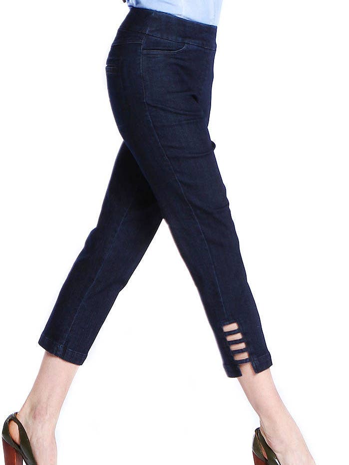 PULL ON GEWEVEN CROPBROEK - DENIM voor wholesale door Slimsation