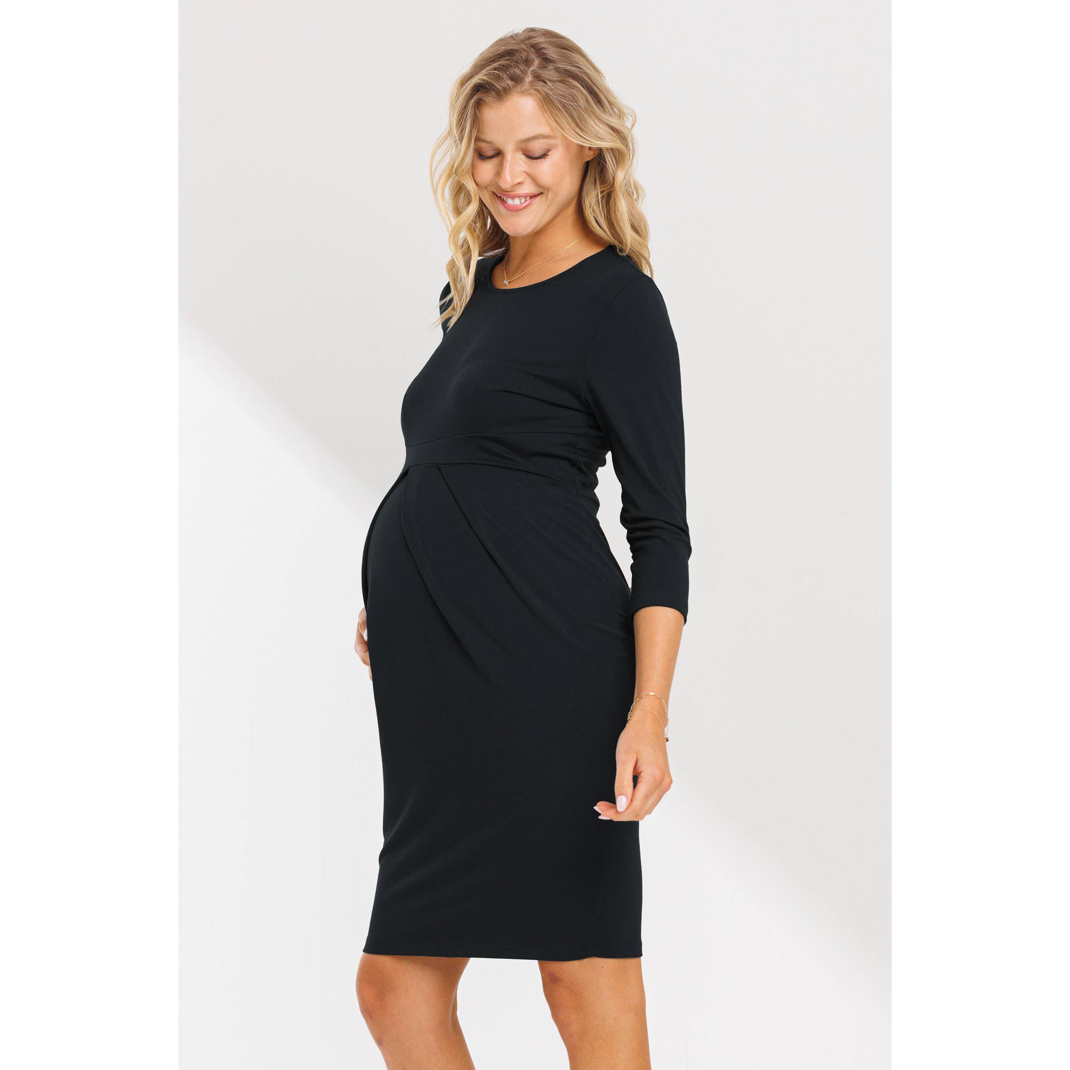 Hello Miz - Wholesale Dress - Maternity - Pleated Quarter Sleeve Maternity Solid Dress2
