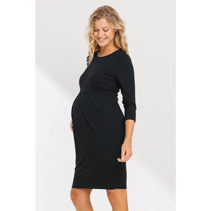 Hello Miz - Wholesale Dress - Maternity - Pleated Quarter Sleeve Maternity Solid Dress2