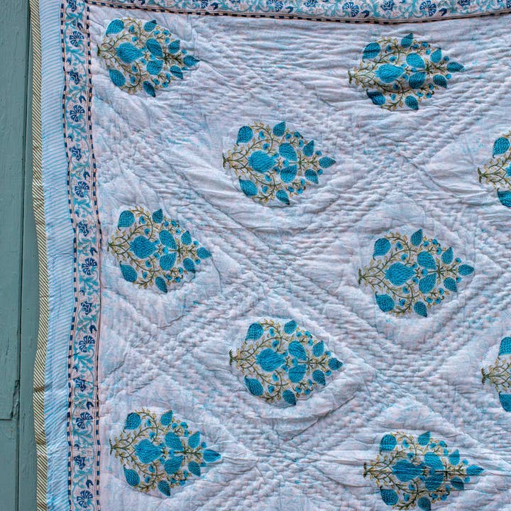 The India Shop – wholesale Quilt – Print Block Padded Quilt - Tidcombe3