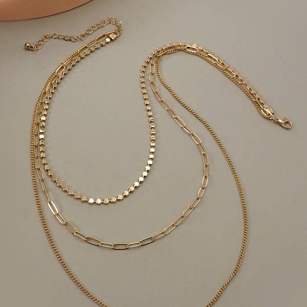 JOSSLYN by wall to wall - Wholesale Link & Chain Necklace - UNIQUE CHAIN MULTI LAYER NECKLACE | 25N470
