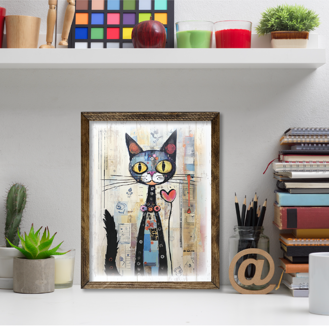 Jarmz Designs – Impressão artística por atacado – ARTE DE GATO COM MOLDURA TIMBERLAND 32